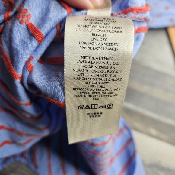 Maeve by Anthro Women's 6 Blue Cotton Button Down Red Embroidery Dots - Picture 10 of 11